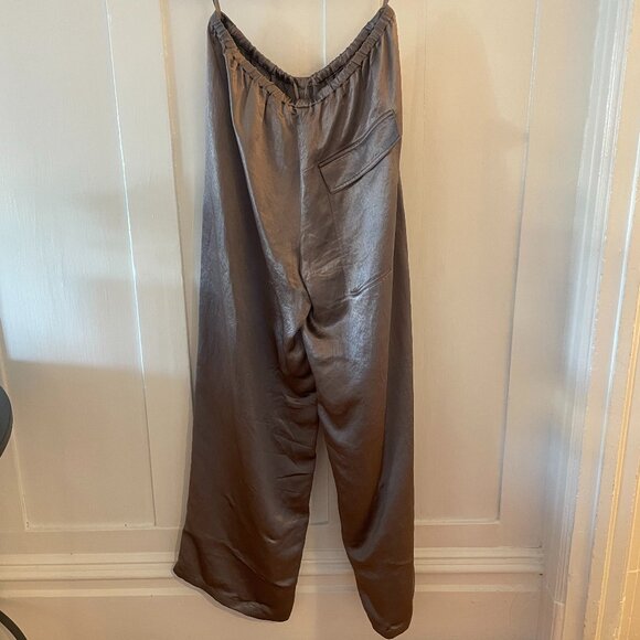 Tibi Sion Satin Wide Leg Pull On Pant, Slate Grey Size M - Picture 5 of 7